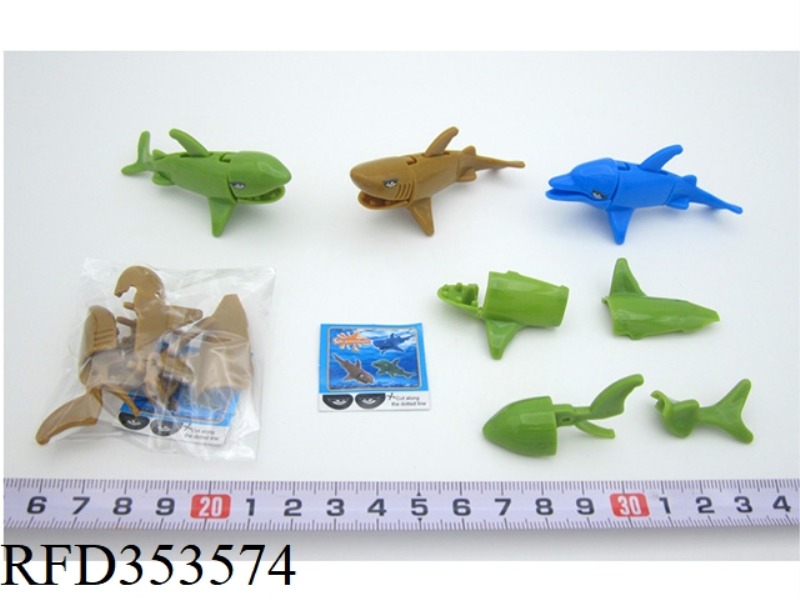 ASSEMBLED OPEN MOUTH ACTION WHALE & SHARK & ??DOLPHIN (3 TYPES ASSORTED)