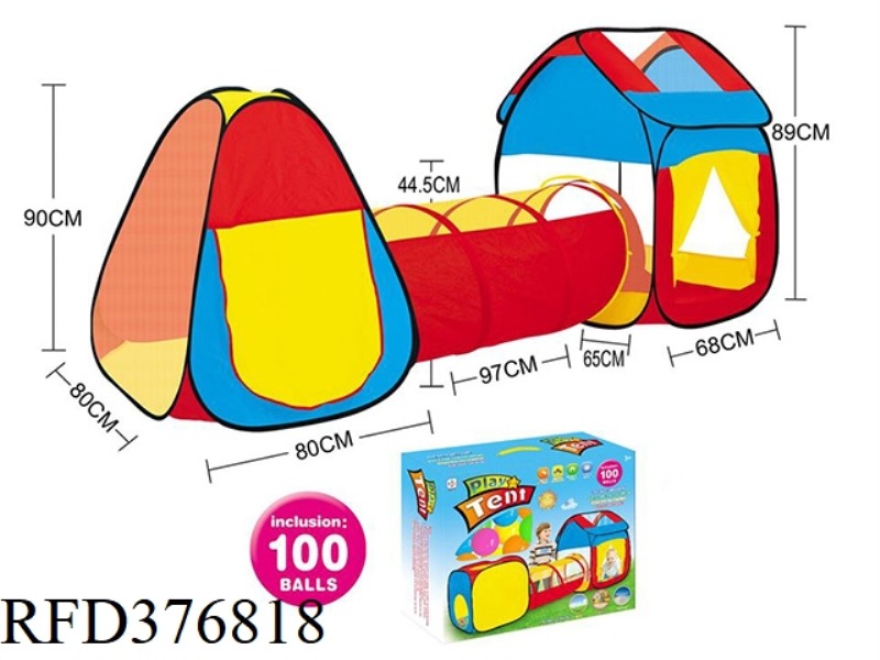 THREE-IN-ONE CHILDREN'S PLAY HOUSE INTEGRATED TUNNEL CLIMBING TUBE TENT WITH 100 OCEAN BALLS