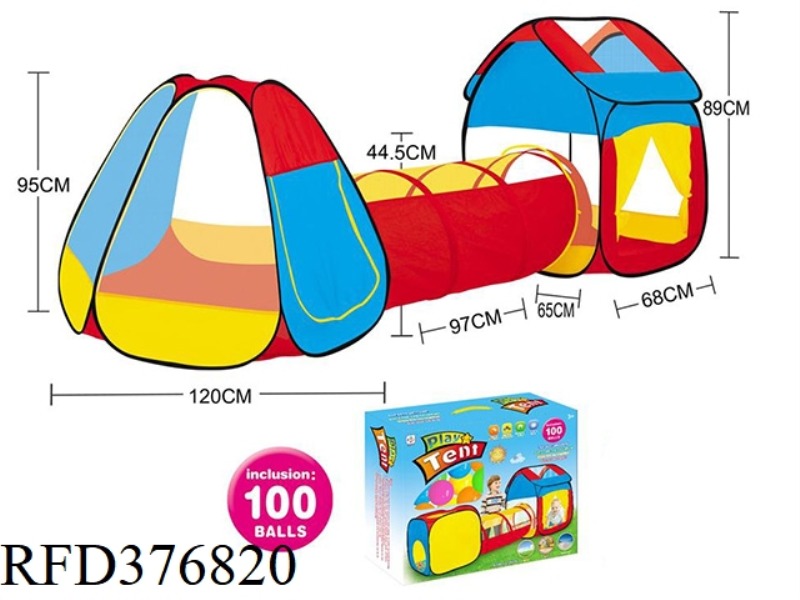 THREE-IN-ONE CHILDREN'S PLAY HOUSE INTEGRATED TUNNEL CLIMBING TUBE TENT WITH 100 OCEAN BALLS