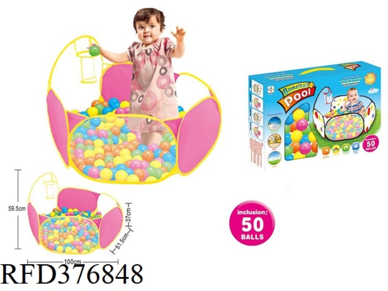 1 METER PINK CHILDREN'S BASKETBALL POOL WITH 50 6CM OCEAN BALLS