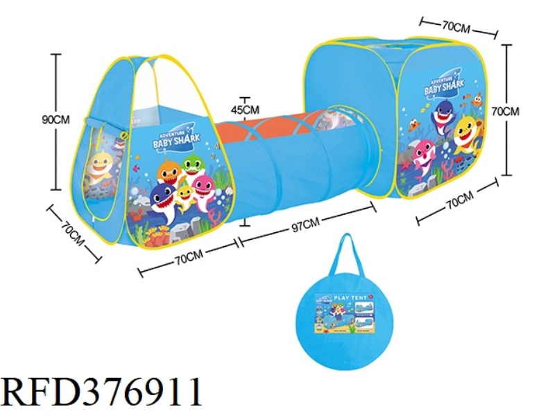 THREE-IN-ONE BABY SHARK TENT COMBINED TUNNEL CLIMBING GAME HOUSE