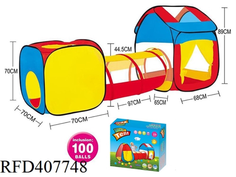 THREE-IN-ONE CLIMBING TUBE CHILDREN'S TENT WITH 100 OCEAN BALLS