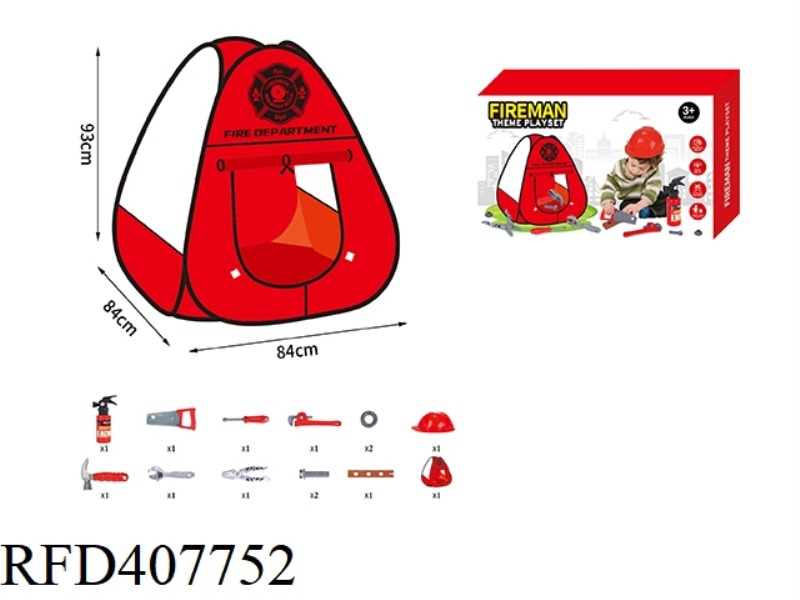 CHILDREN'S TENT + FIRE FIGHTING EQUIPMENT SET