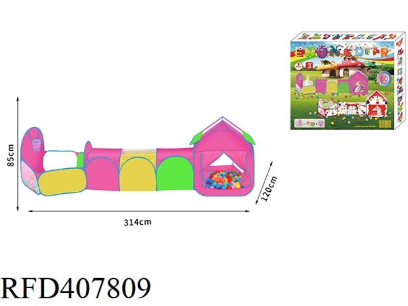 THREE-IN-ONE CHANNEL TENT + 80 BALLS