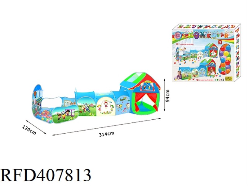 THREE-IN-ONE CHANNEL TENT + 80 BALLS