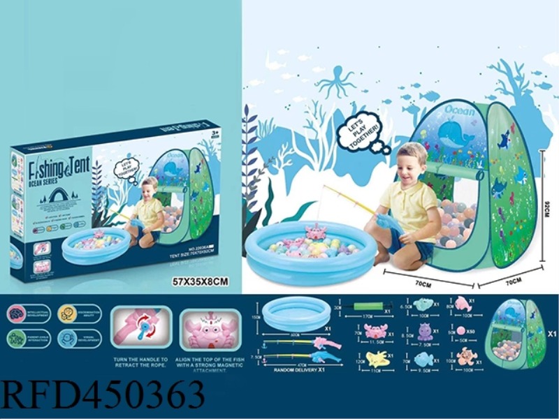 OCEAN TOY TENT WITH 50 BALLS AND 10 FISHING SETS