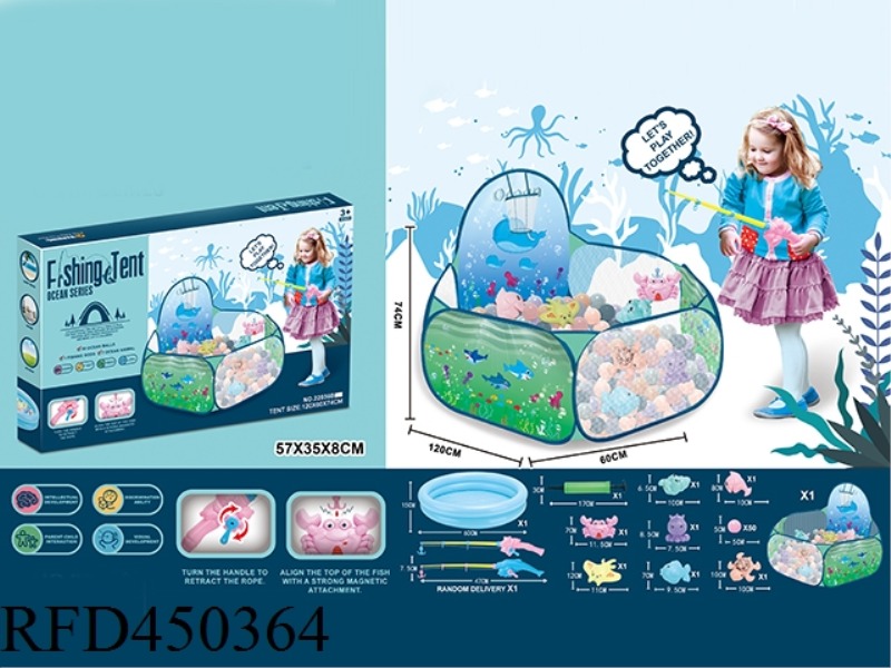 OCEAN TOY TENT WITH 50 BALLS AND 10 FISHING SETS