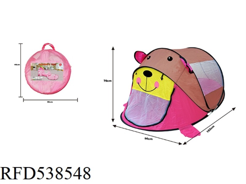 AUTOMATICALLY POPS OPEN THE PINK BEAR TENT