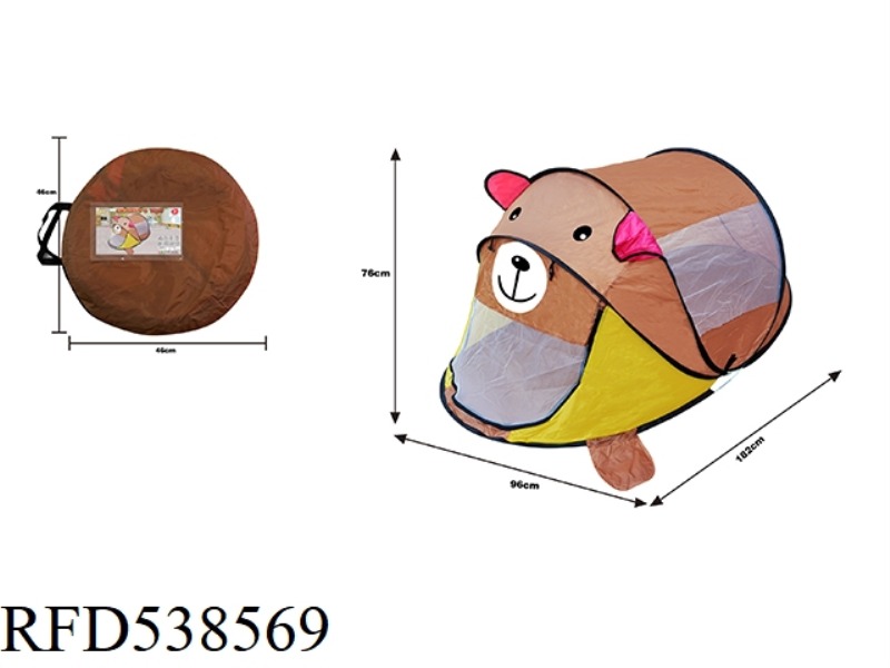 AUTOMATICALLY POPS OPEN THE COFFEE COLORED BEAR TENT