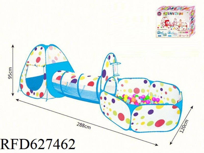 BLUE BORDER POLKA DOT 3-IN-1 TENT +60 BALLS