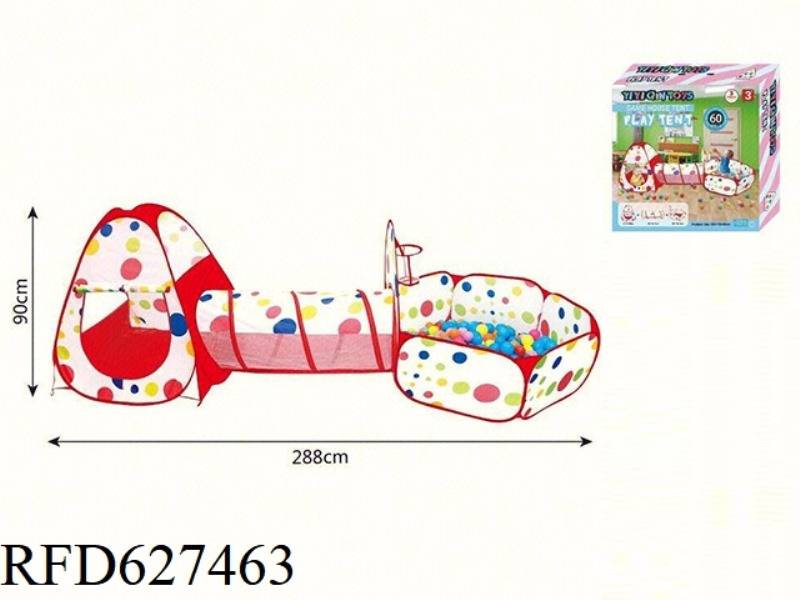 RED BORDER POLKA DOT 3-IN-1 TENT +60 BALLS