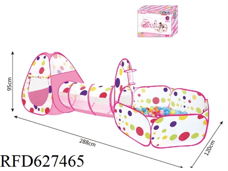 PINK BORDER POLKA DOT 3-IN-1 TENT +60 BALLS