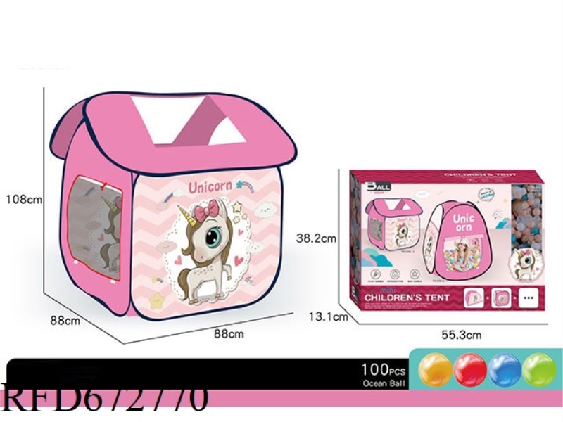 CHILDREN'S UNICORN TENT (ROOM SHAPE) (WITH 100 BALLS)