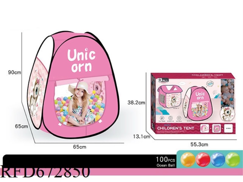 CHILDREN'S UNICORN TENT (TRIANGLE) WITH 100 BALLS