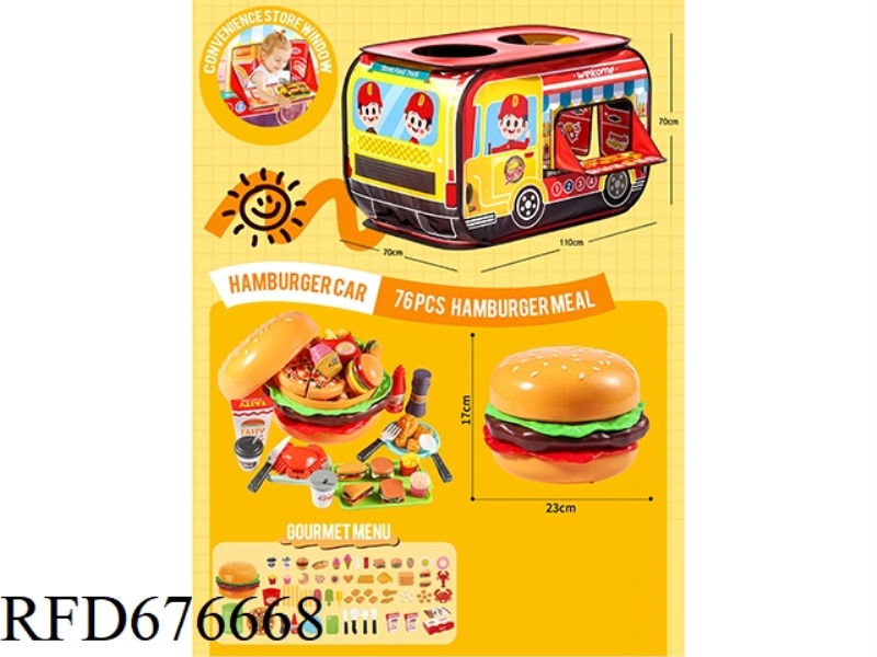 FOOD TRUCK TENT + 76 PIECES OF HAMBURGER CHECKERS