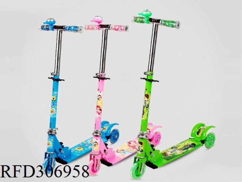 THREE-WHEELED SKATEBOARD WITH SHOCK ABSORBERS