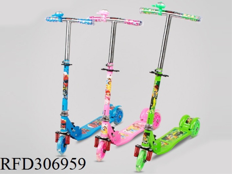 THREE-WHEELED SKATEBOARD WITH SHOCK ABSORBERS