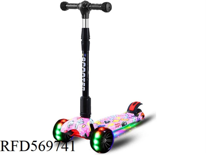 WATER TRANSFER PU HUMMER WHEEL ADJUSTABLE HEIGHT FOLDABLE SCOOTER - WITH MUSIC