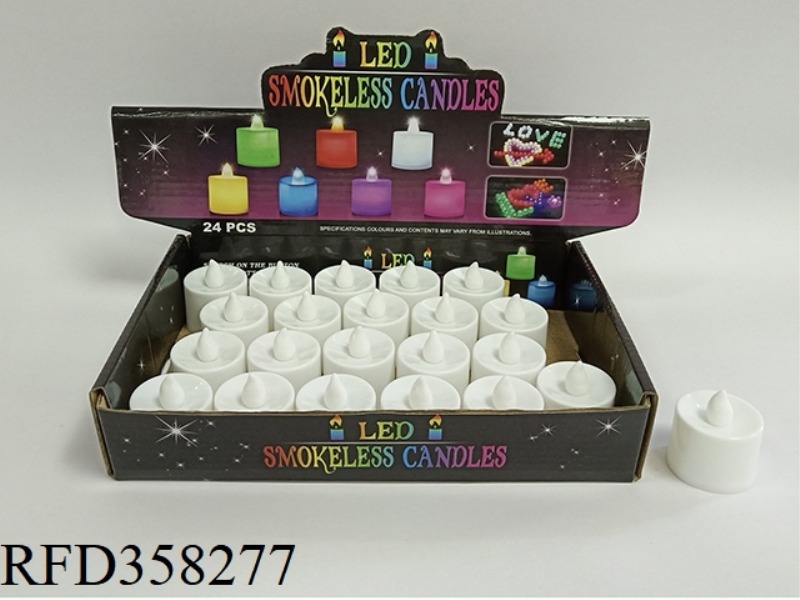 LED ELECTRONIC CANDLE LIGHT (WHITE SHELL WITH COLORFUL COLOR CHANGE)/24PCS