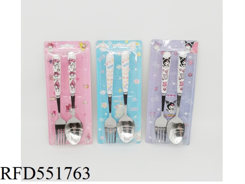 STAINLESS STEEL CUTLERY SET FOR KIDS (CERAMIC HANDLE) SPOON + FORK
