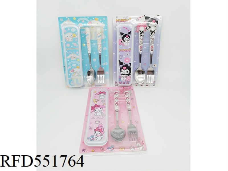 CHILDREN'S STAINLESS STEEL TABLEWARE SET (CERAMIC HANDLE) SPOON + FORK + STORAGE BOX