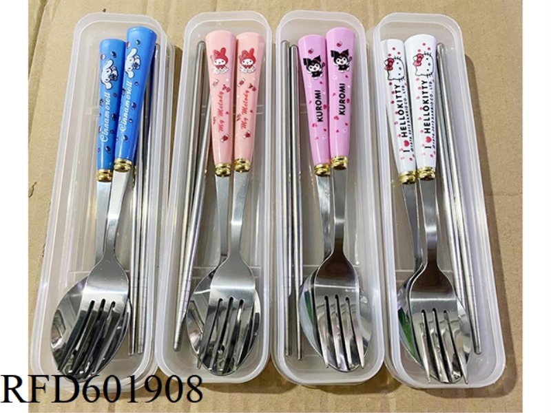 STAINLESS STEEL TABLEWARE SET FOR KIDS CHOPSTICKS + SPOON + FORK SANRIO