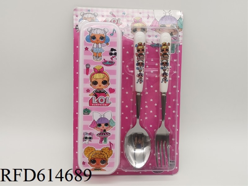 CHILDREN'S CUTLERY SET CERAMIC HANDLE SURPRISE DOLL