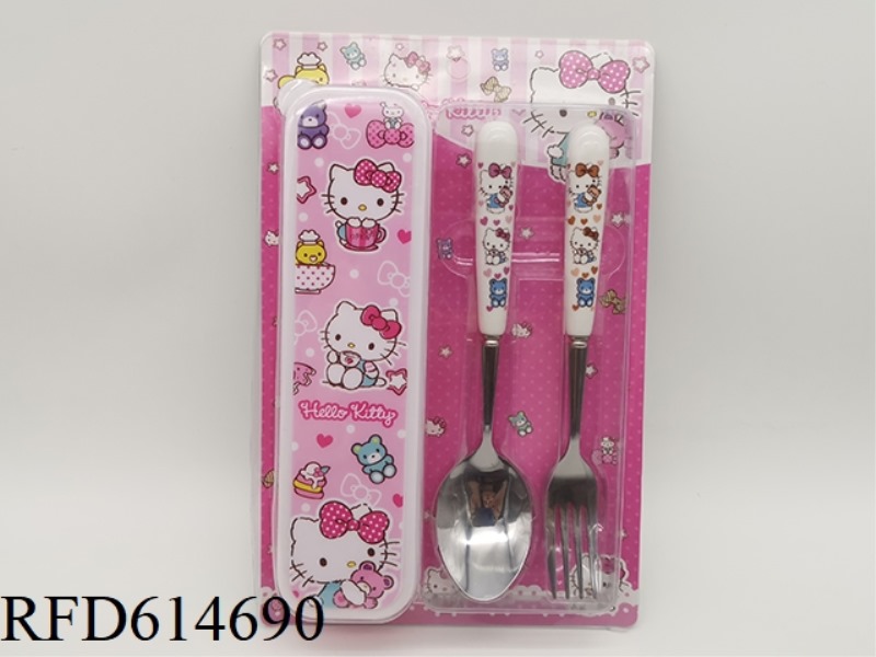 CHILDREN'S CUTLERY SET WITH CERAMIC HANDLE HELLOKITTY