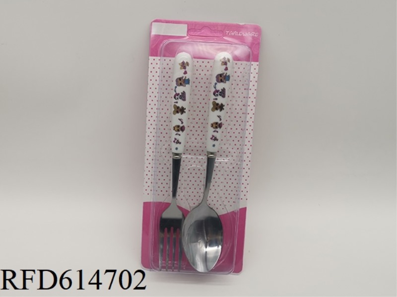 CHILDREN'S CUTLERY SET CERAMIC HANDLE SURPRISE DOLL