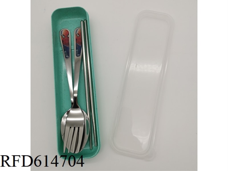 KIDS STAINLESS STEEL CUTLERY SET CHOPSTICKS + SPOON + FORK SPIDER-MAN