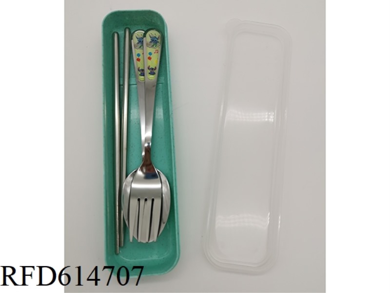 CHILDREN'S STAINLESS STEEL TABLEWARE SET CHOPSTICKS + SPOON + FORK STITCH