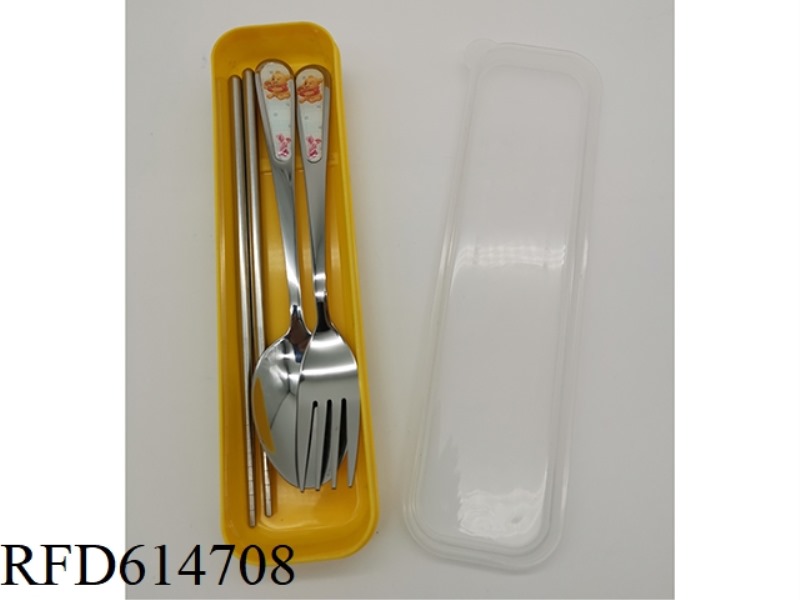 CHILDREN'S STAINLESS STEEL TABLEWARE SET CHOPSTICKS+SPOON+FORK WINNIE THE POOH