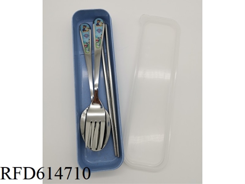 KIDS STAINLESS STEEL TABLEWARE SET CHOPSTICKS + SPOON + FORK DOG PATROL