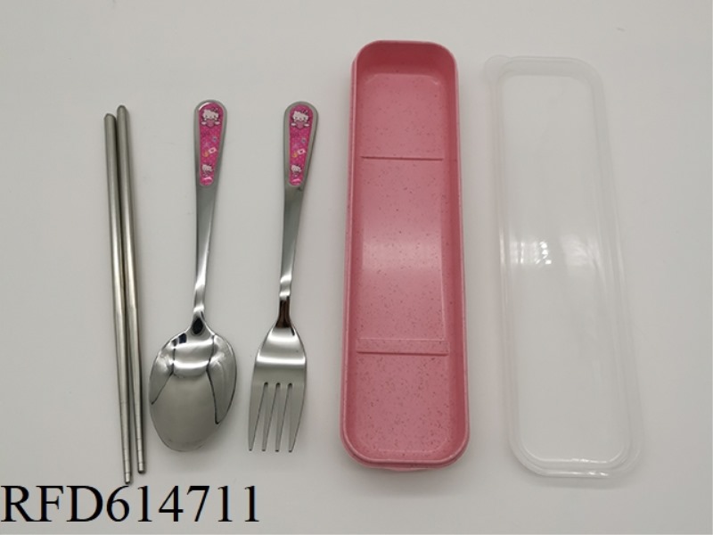 KIDS STAINLESS STEEL CUTLERY SET CHOPSTICKS + SPOON + FORK HELLOKITTY