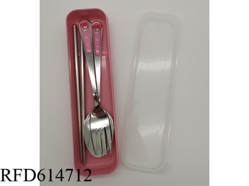 CHILDREN'S STAINLESS STEEL TABLEWARE SET CHOPSTICKS + SPOON + FORK