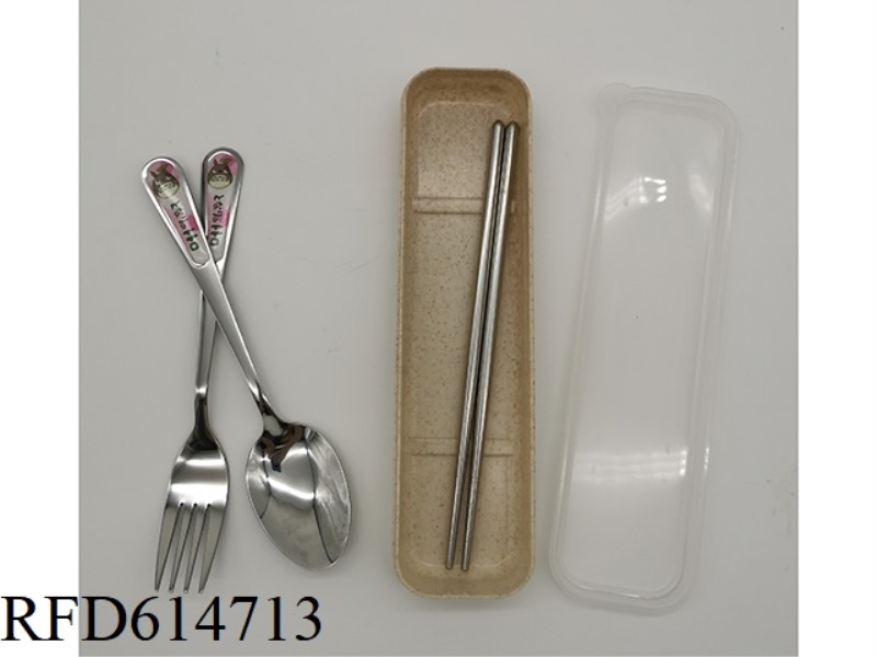 CHILDREN'S STAINLESS STEEL TABLEWARE SET CHOPSTICKS + SPOON + FORK