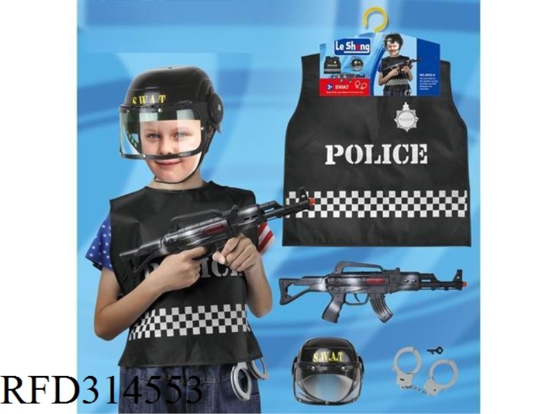 POLICE WEAR GUNS AND HELMETS