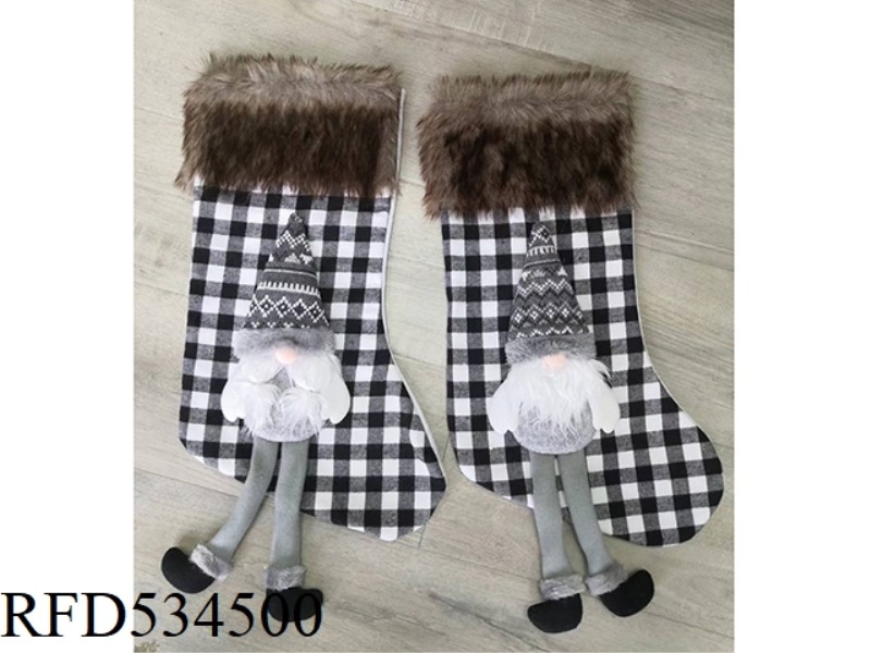 GINGHAM CHRISTMAS STOCKING WITH LONG FURRED EDGE