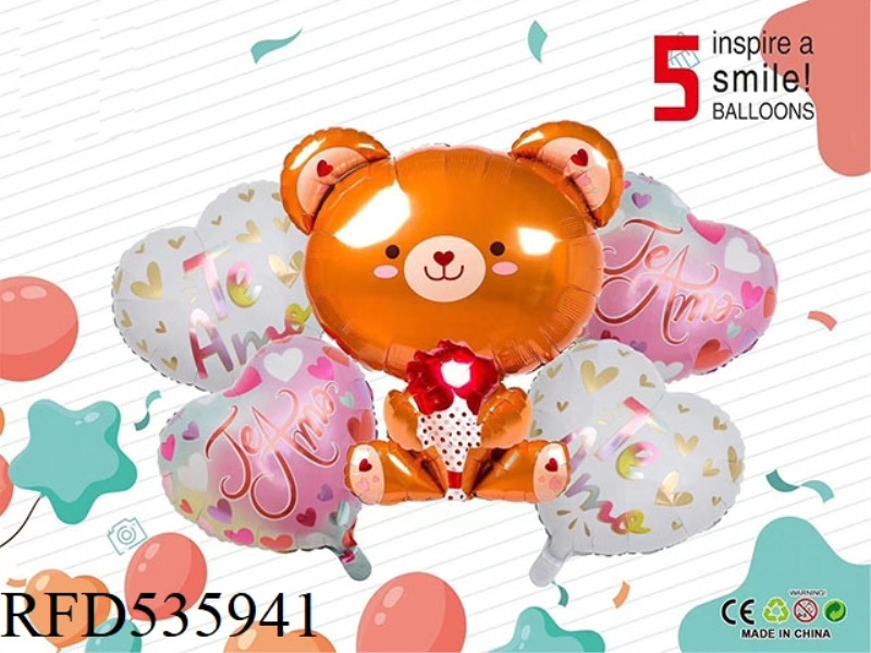 CARTOON BIRTHDAY SPANISH VALENTINE'S DAY BEAR 5PCS PARTY BALLOON ALUMINUM FILM SET