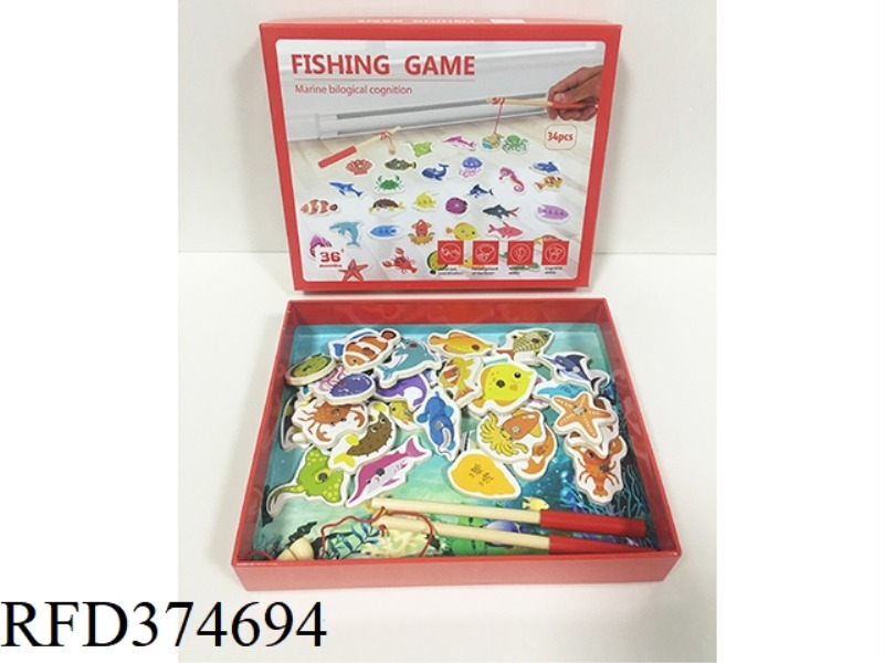 WOODEN 34PC MAGNETIC FISHING