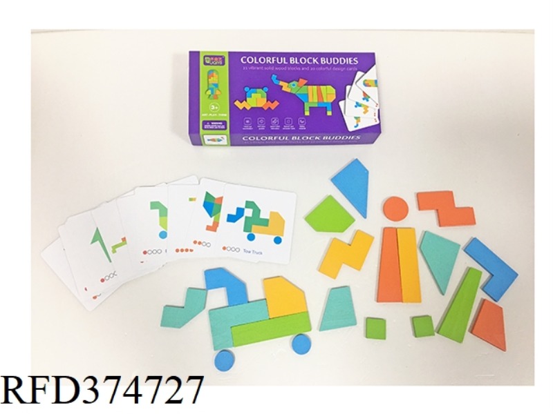 WOODEN 21PC SHAPE BUILDING BLOCK PUZZLE