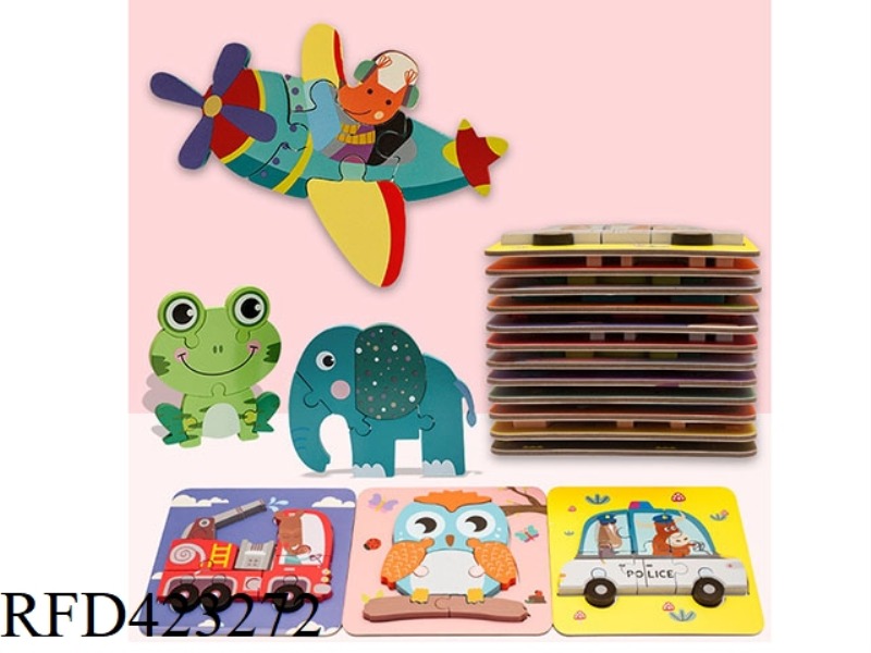 12 WOODEN THREE-DIMENSIONAL PUZZLES
