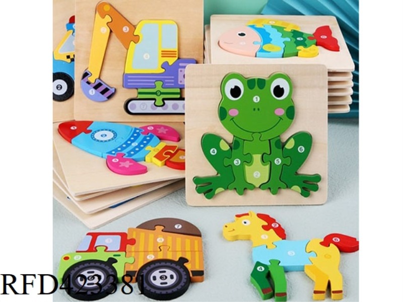 16 WOODEN ANIMAL TRAFFIC PUZZLES