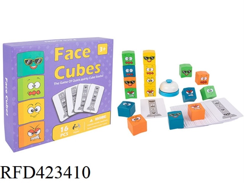 WOODEN EXPRESSION PUSH TOWER CUBE BUILDING BLOCK