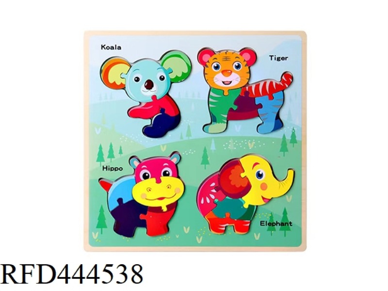 WOODEN FOUR IN ONE PUZZLE FOREST ANIMALS