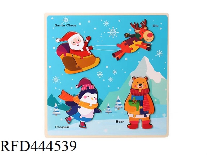 WOODEN FOUR IN ONE PUZZLE CHRISTMAS WINTER
