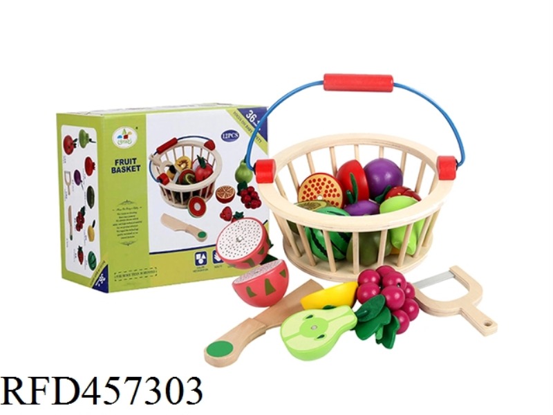 12 PIECE WOODEN FRUIT BASKET CUT AND DICED MUSIC SET