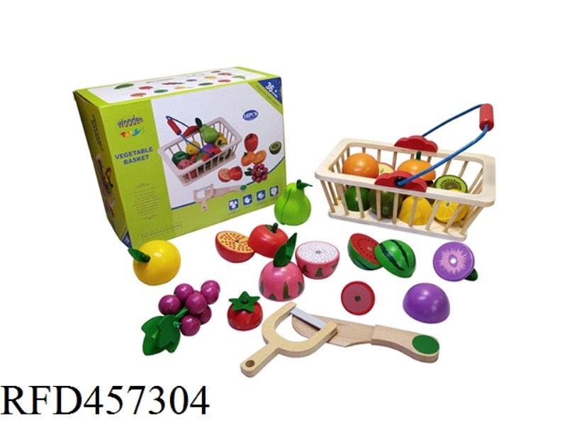 16 PIECE WOODEN FRUIT BASKET CUT AND DICED MUSIC SET