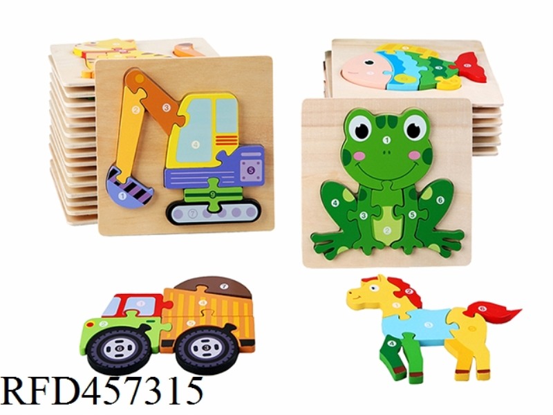 WOODEN ANIMAL TRAFFIC THREE-DIMENSIONAL PUZZLE MIX