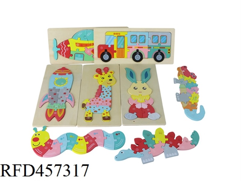 WOODEN CARTOON THREE-DIMENSIONAL PUZZLE MIX